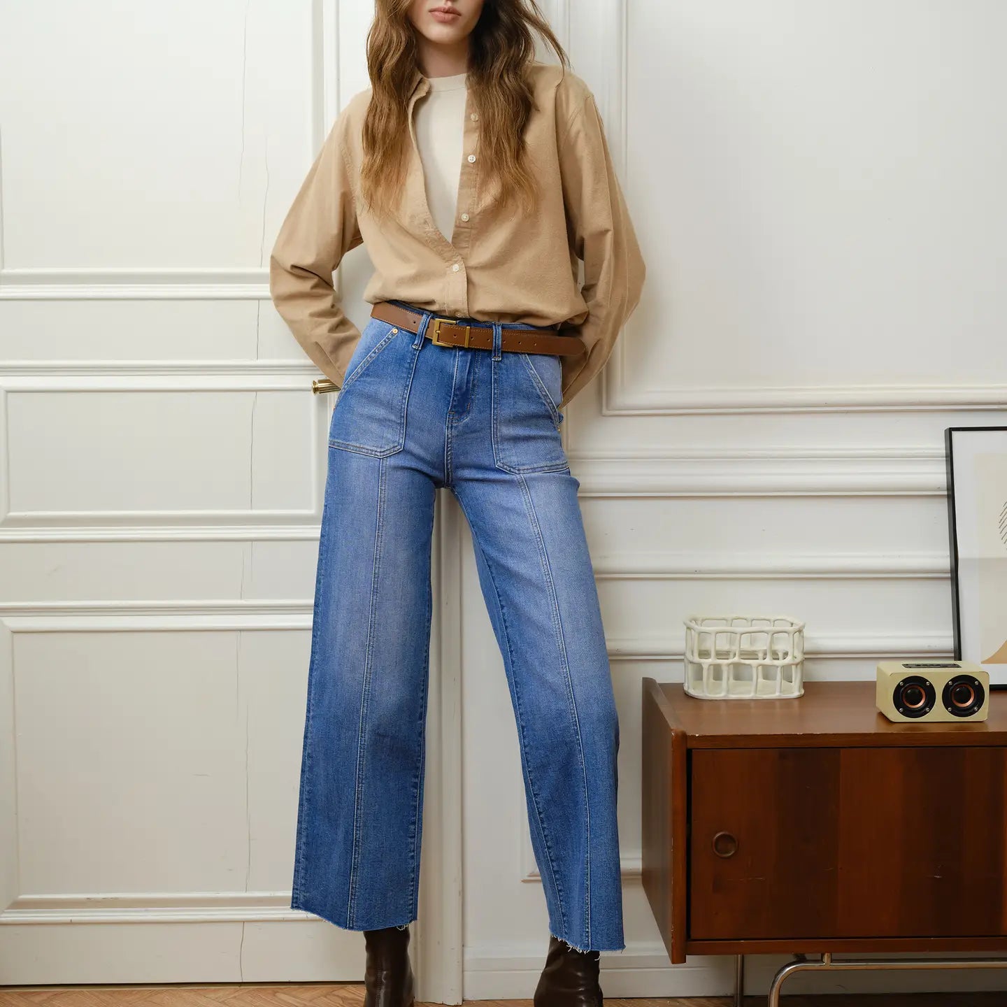 high rise relaxed straight utility pocket