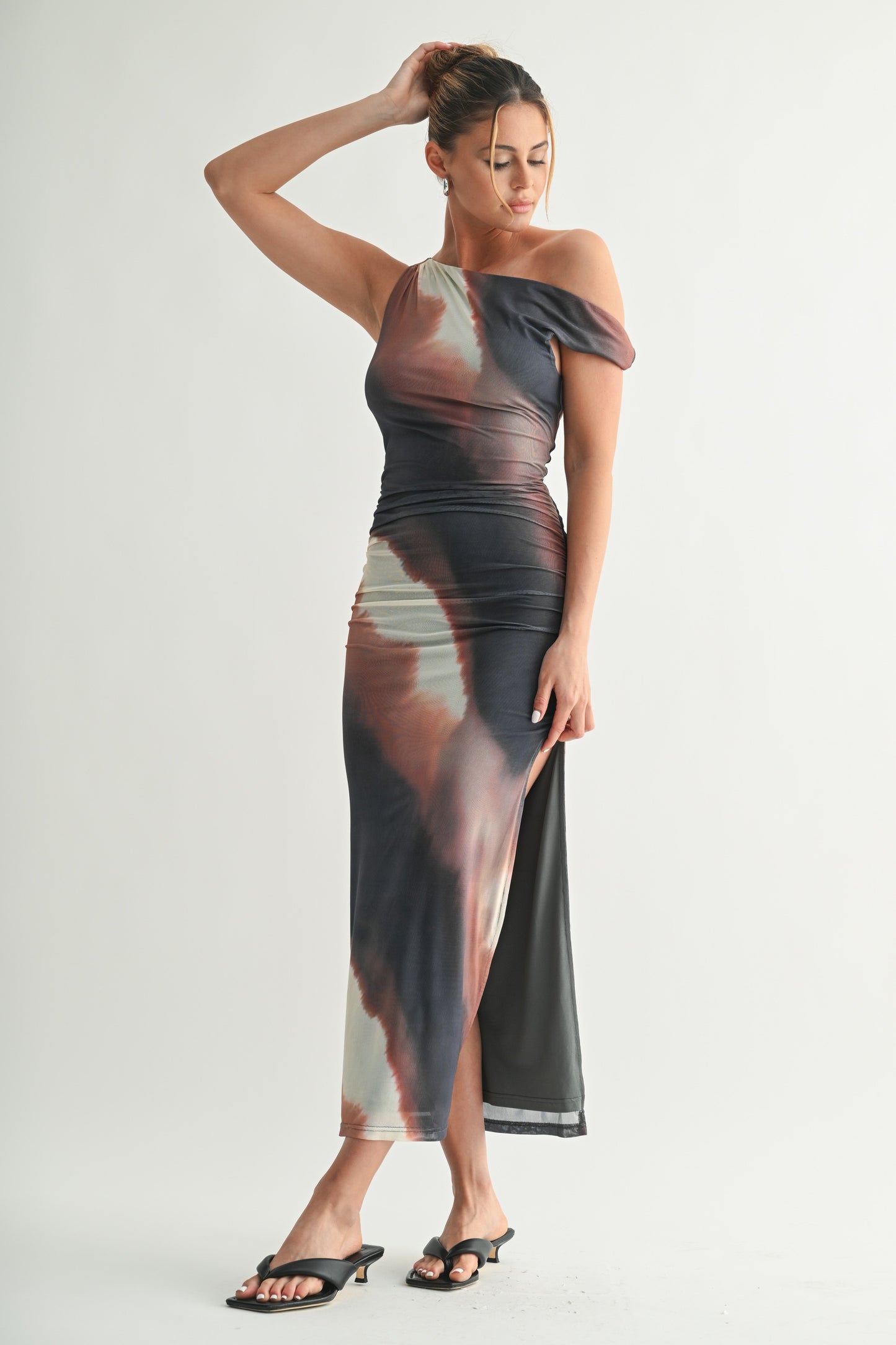 Ember asymmetrical mesh midi dress