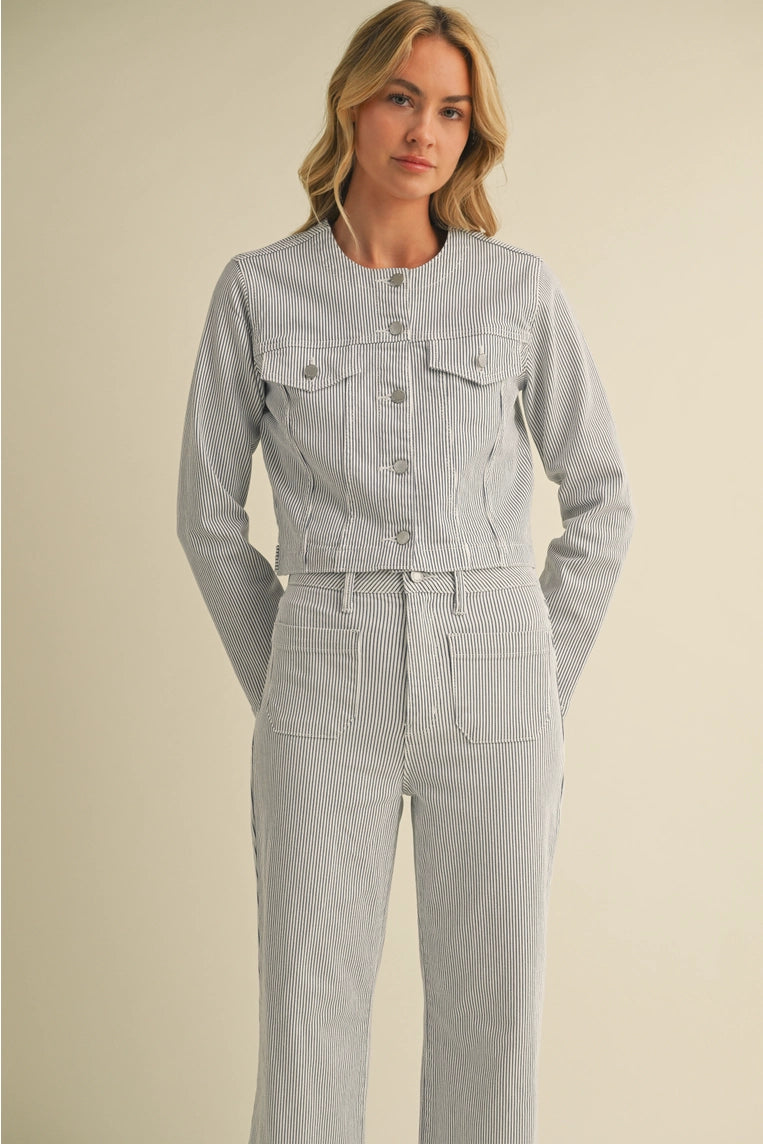 jeanne collarless stripe jacket