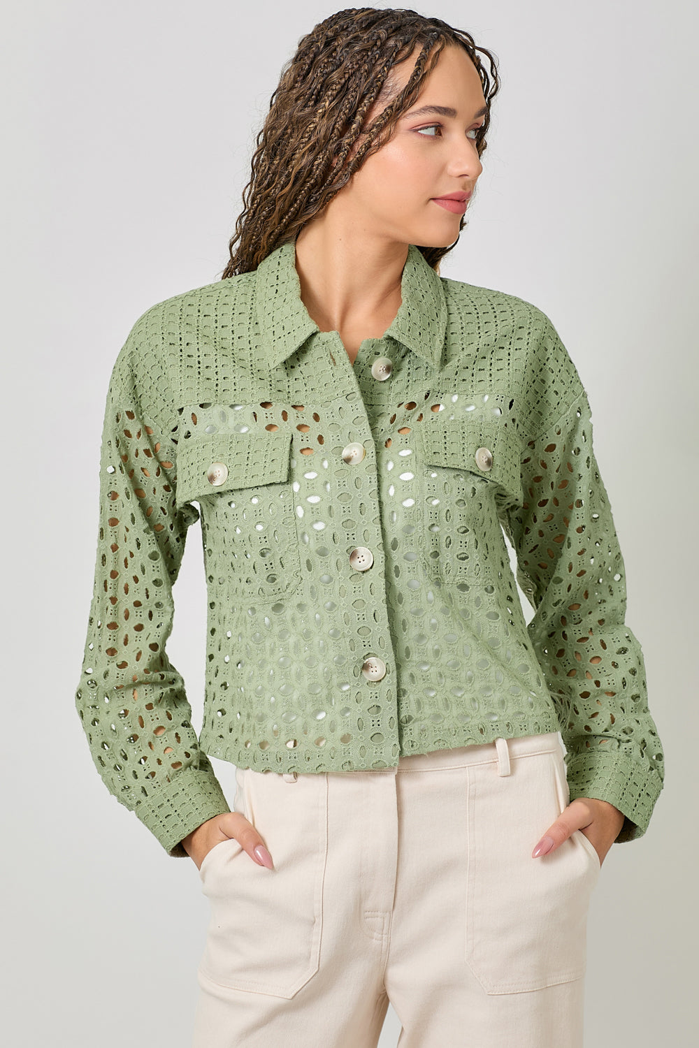 olive crochet jacket