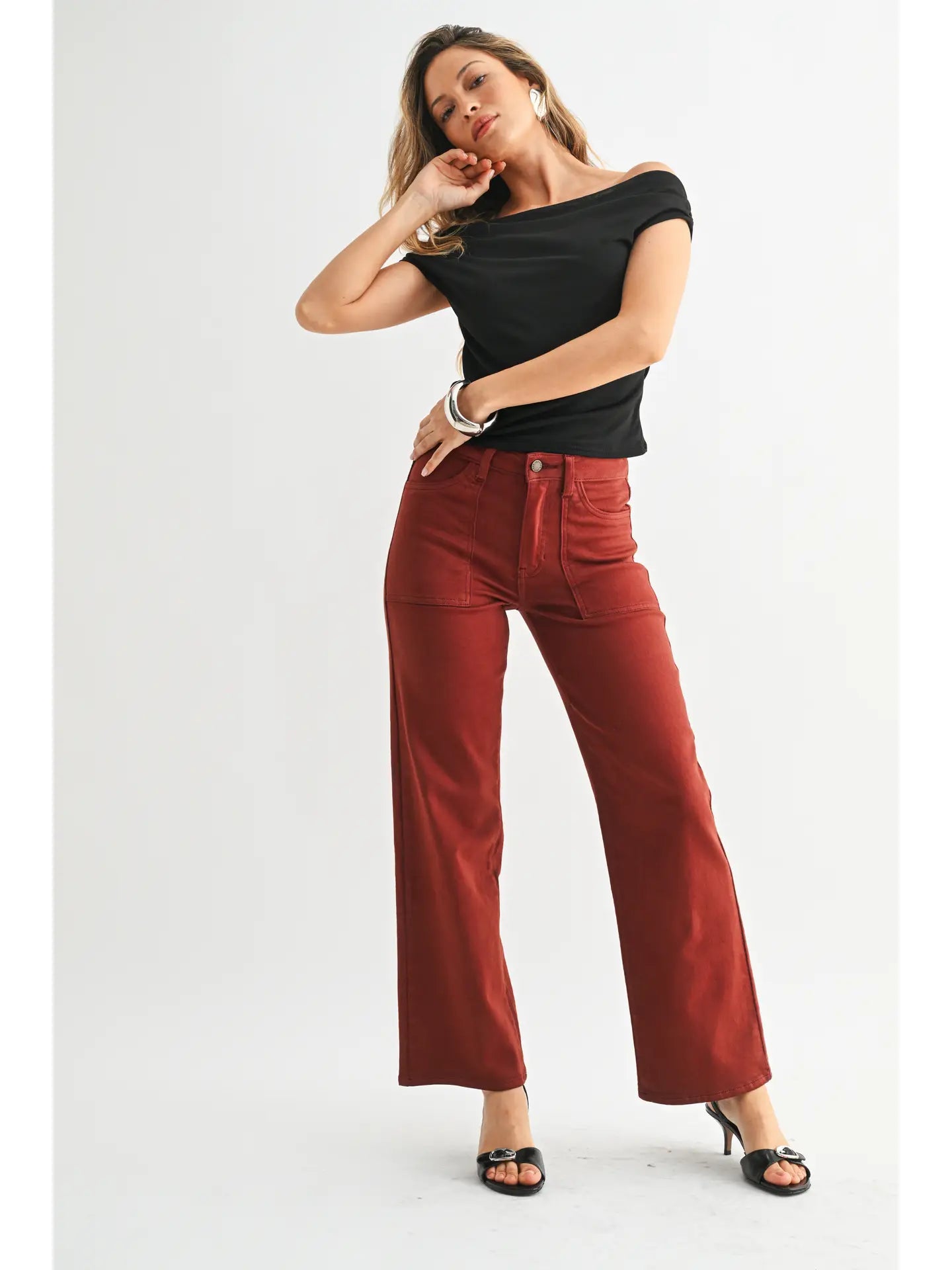 brick red utility jeans