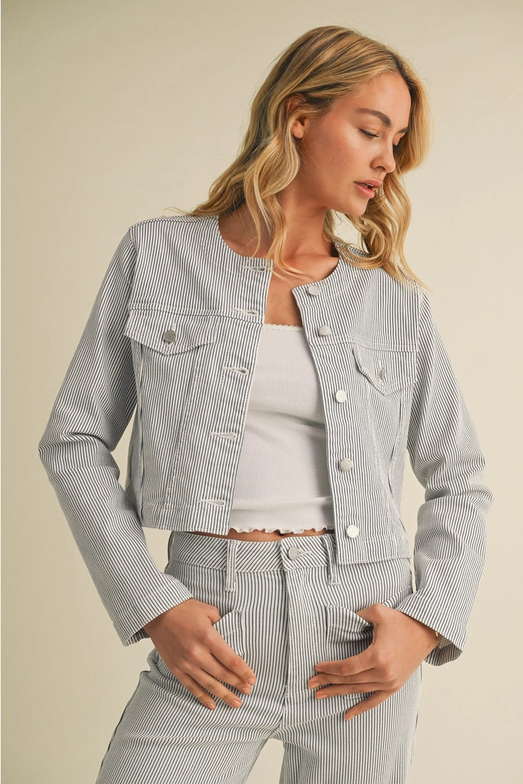 jeanne collarless stripe jacket