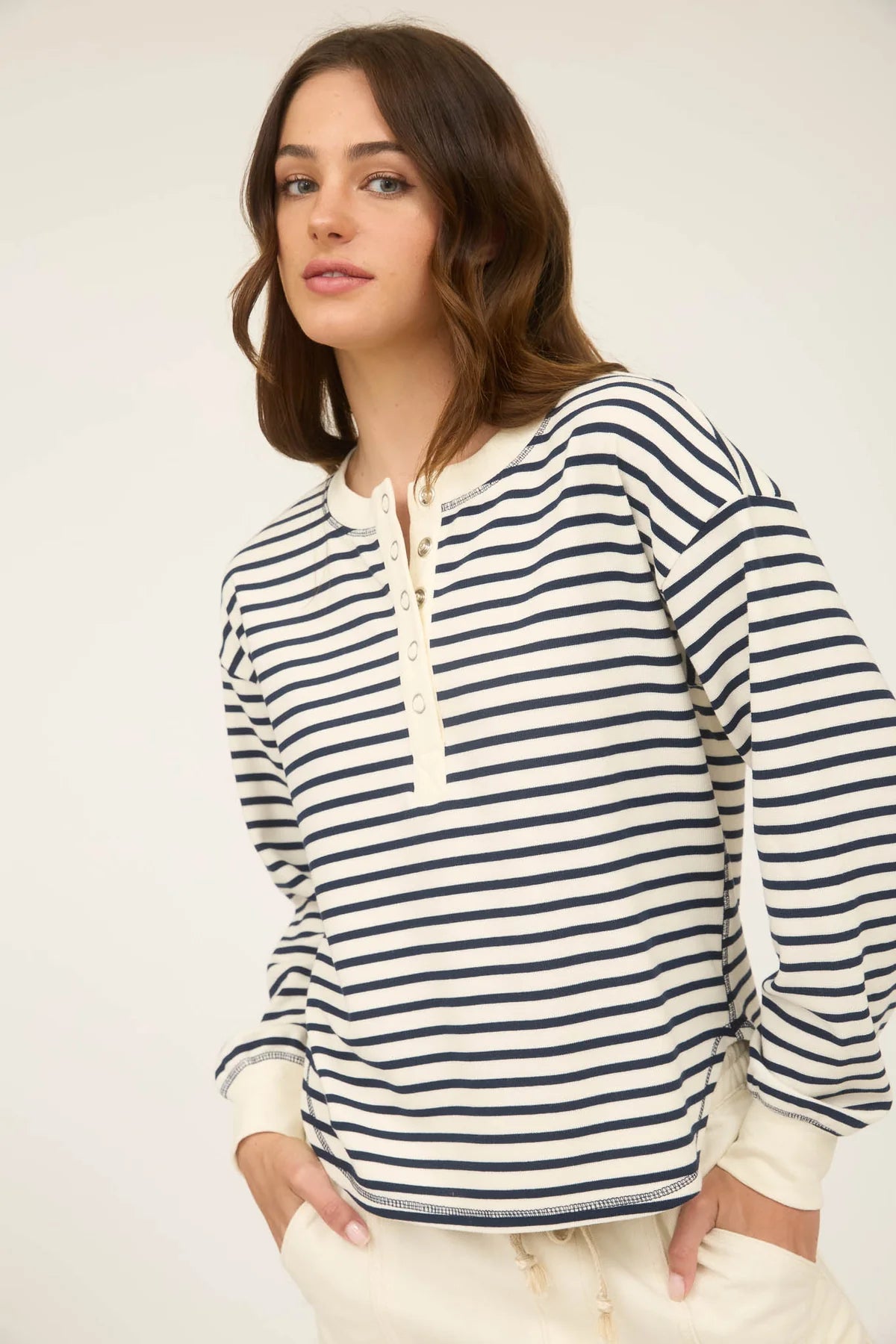 grayson stripe snap henley