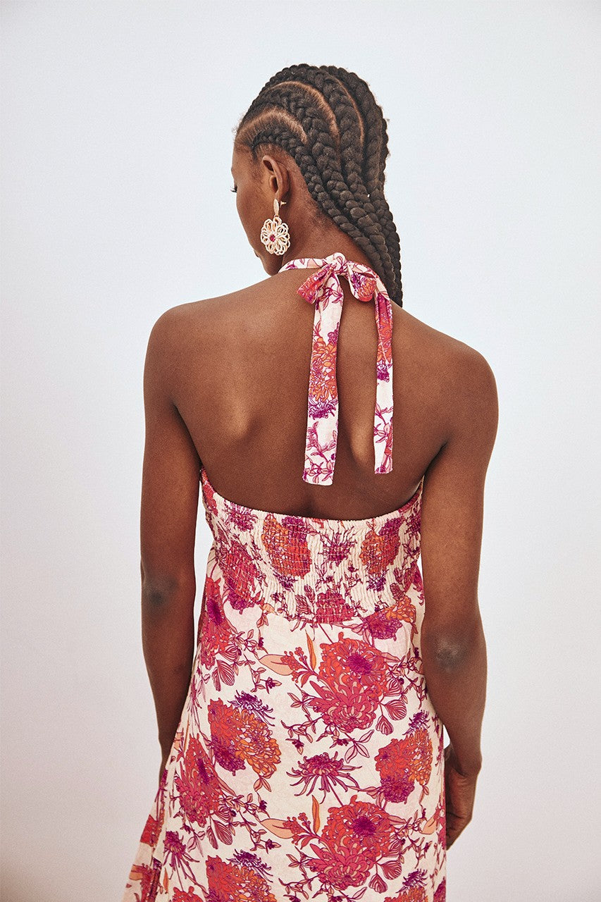 cs shilpany pink printed halter dress