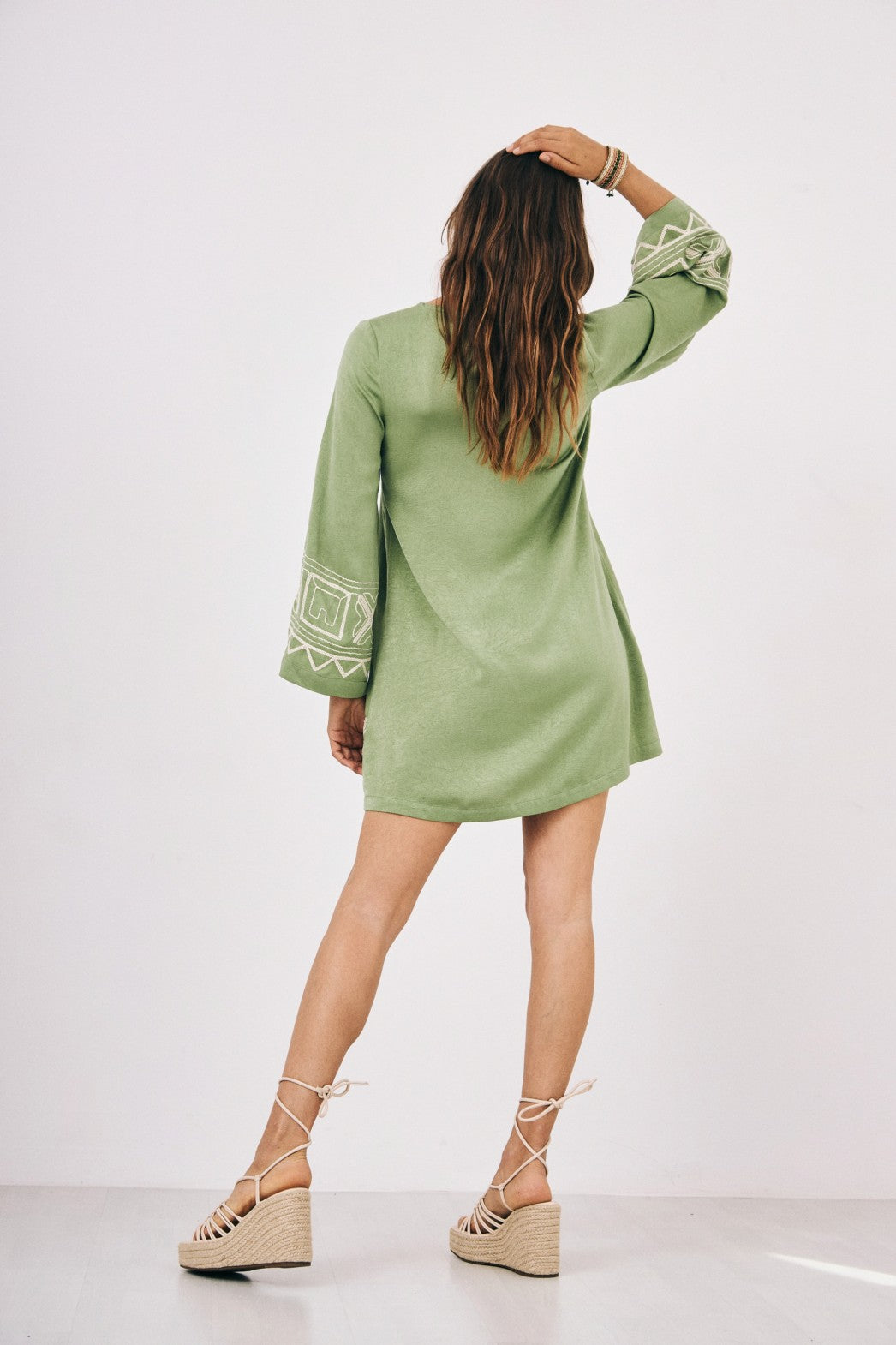 hj derva green embroidered dress