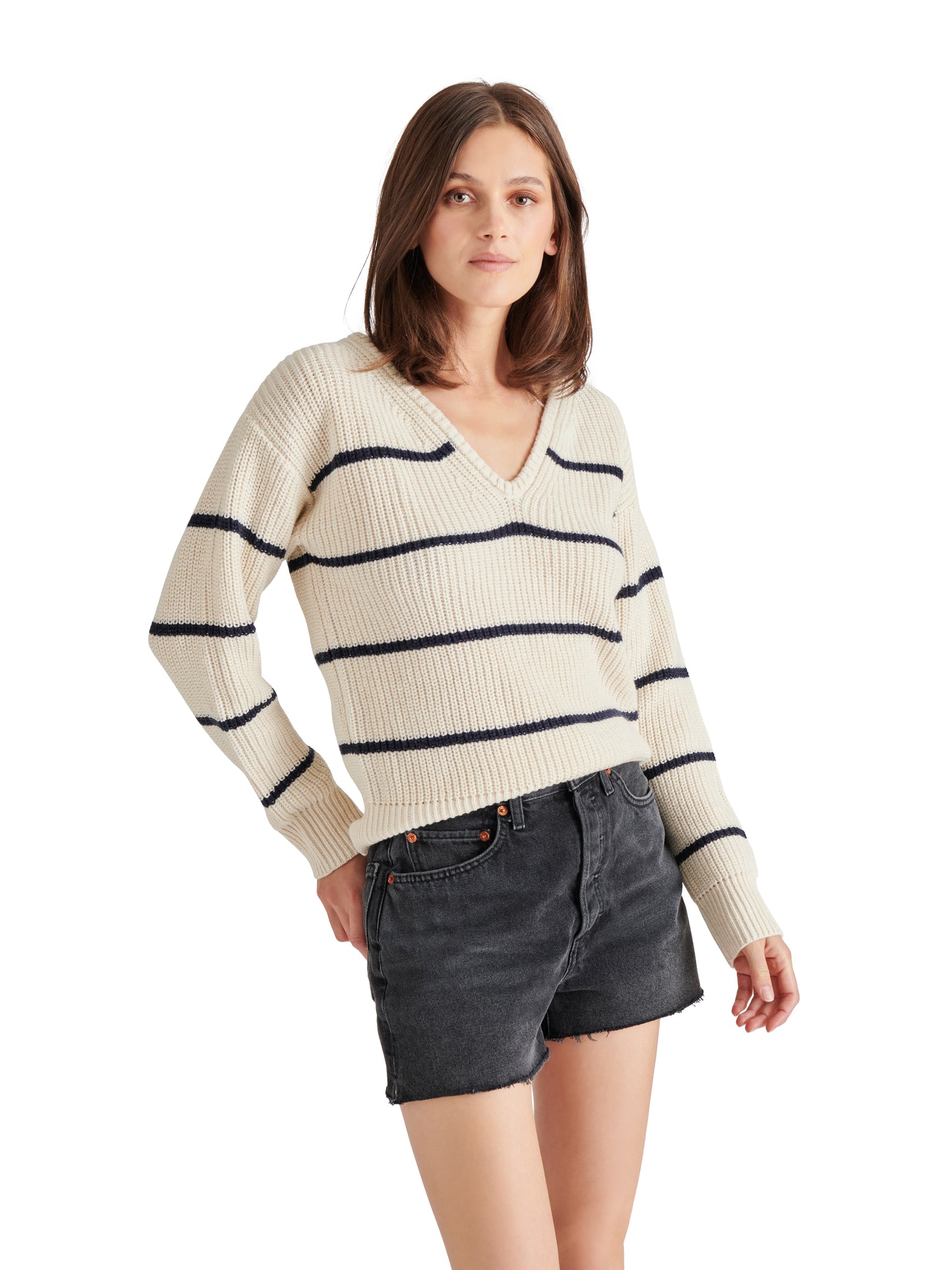 kaitlyn oatmeal/navy stripe knit