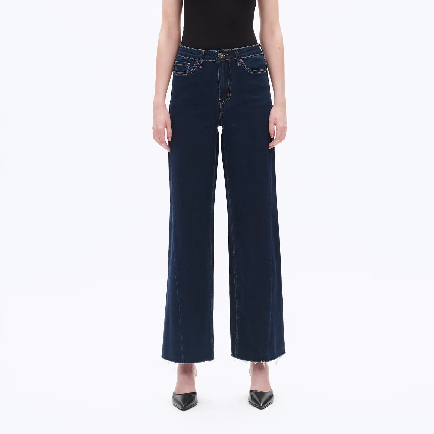 high rise wide leg with raw edge