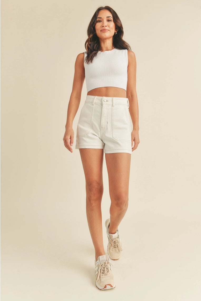 high rise utility cargo short - off white