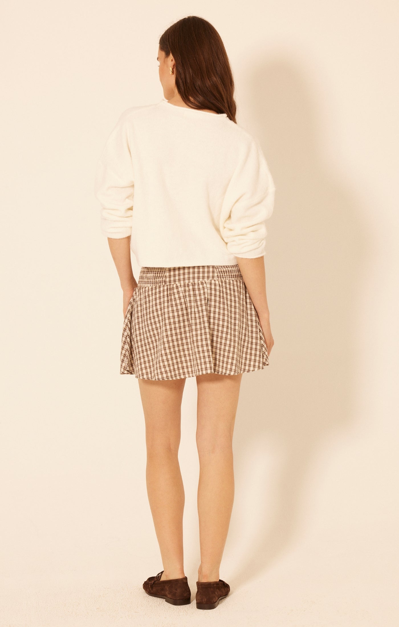 cream plaid smocked mini