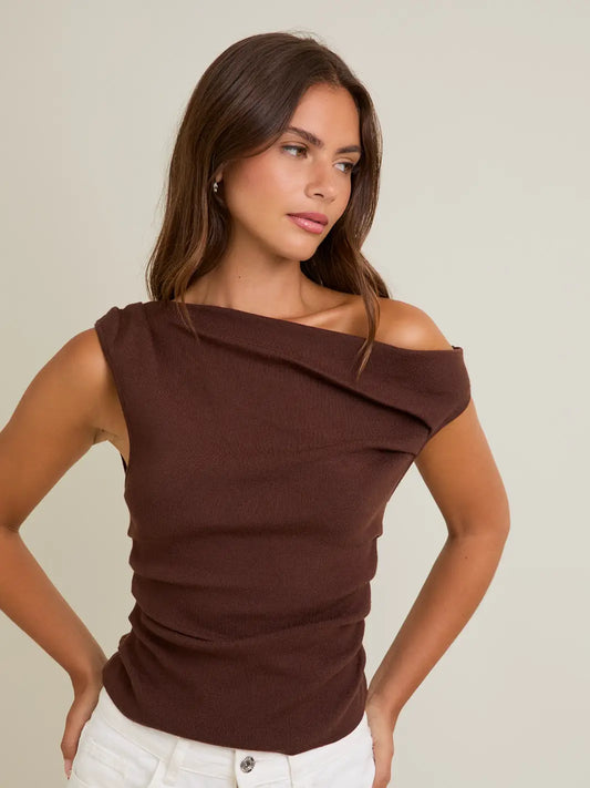 faith asymmetrical knit blouse brown