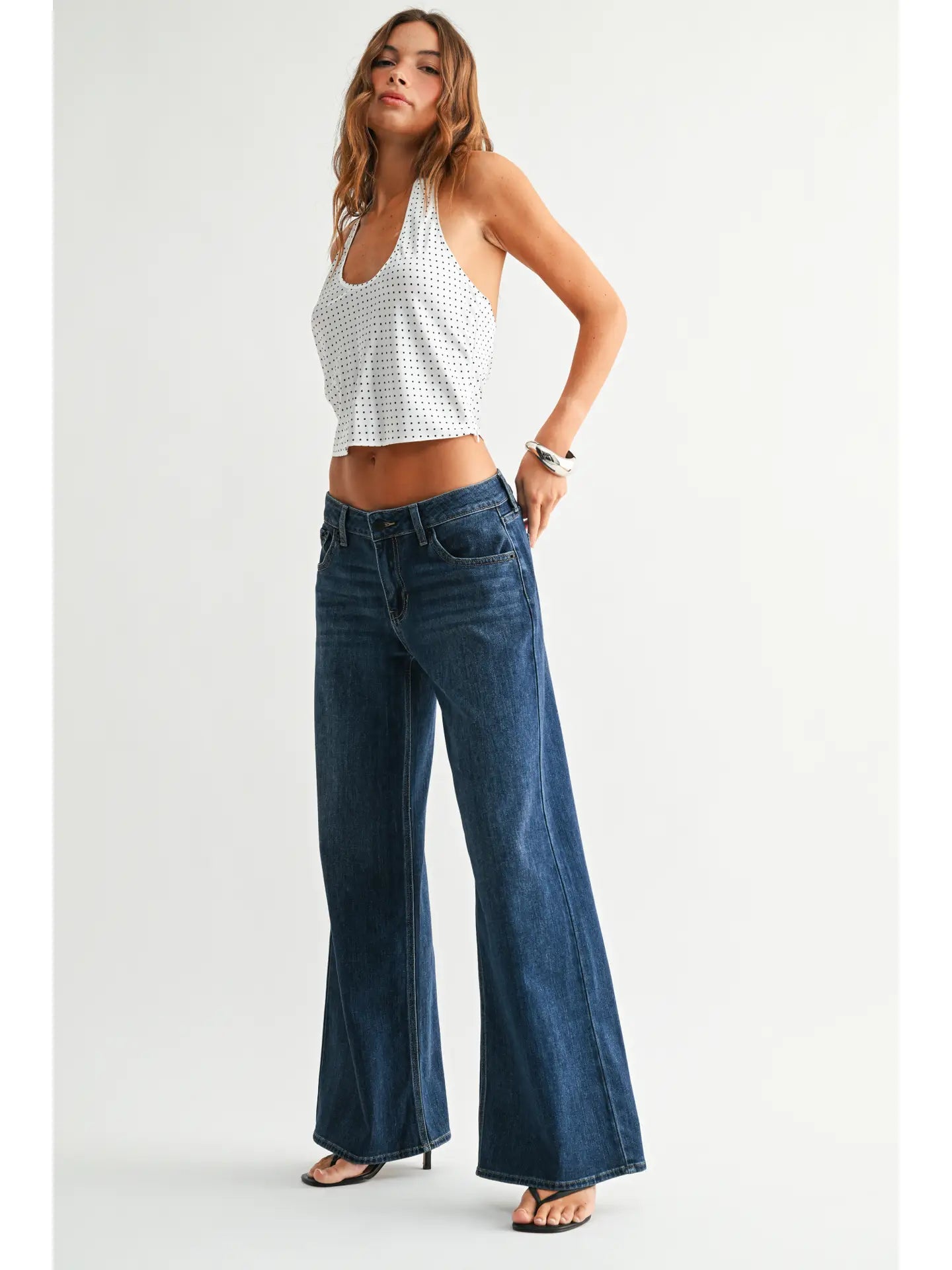 lauren mid rise palazzo denim