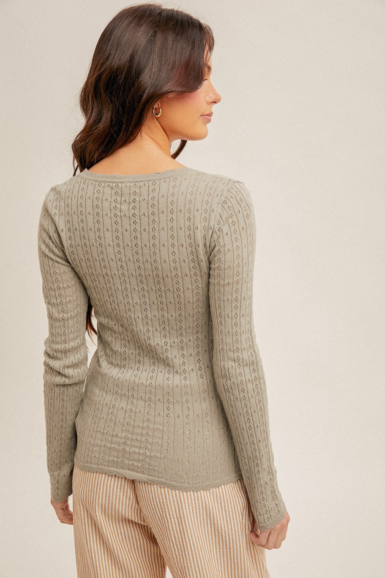 pointelle knit henley