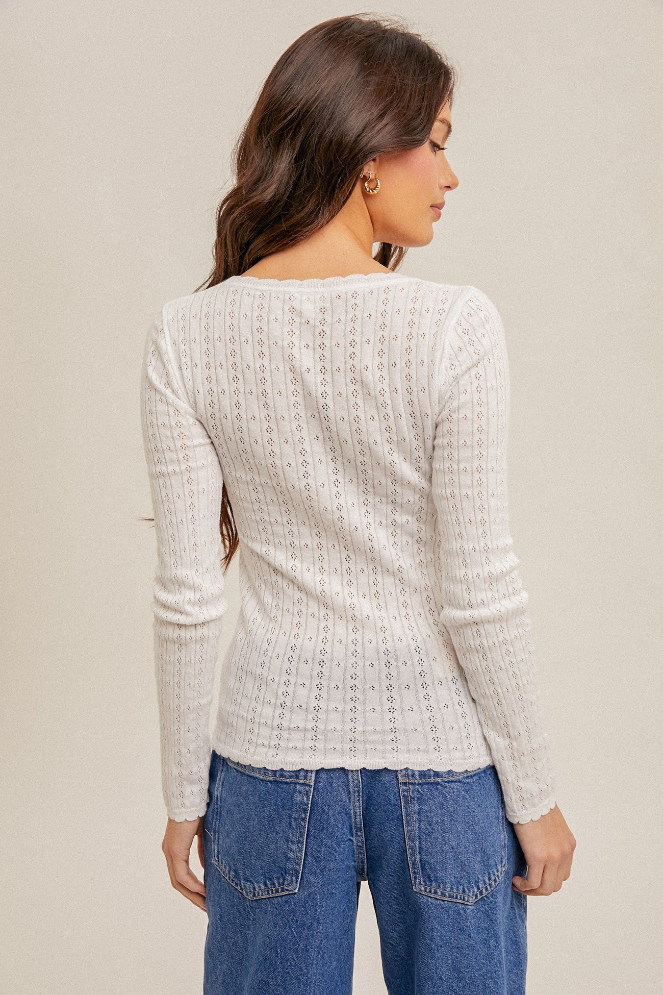 pointelle knit henley