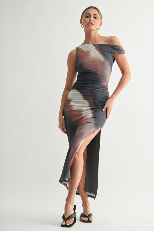 Ember asymmetrical mesh midi dress