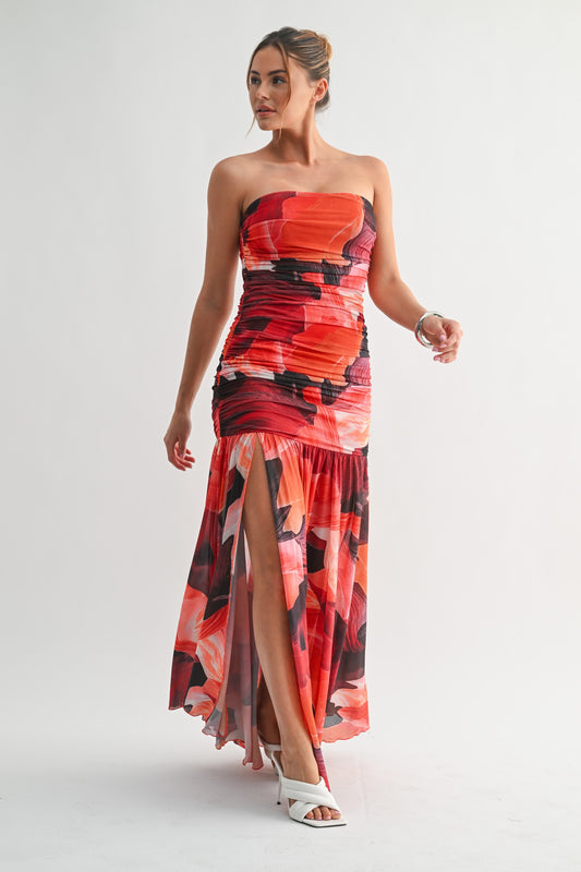 orange bloom strapless maxi