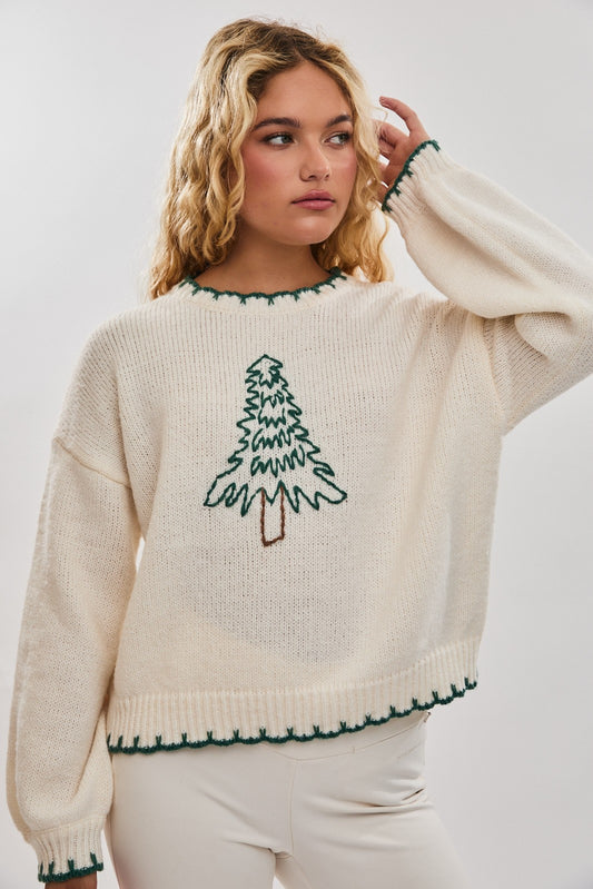 holiday tree stitched knit