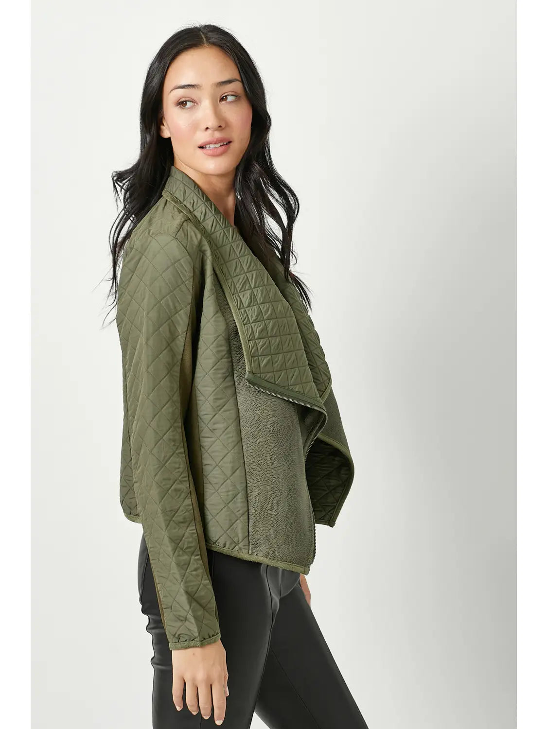 cass olive drape quilted jacket