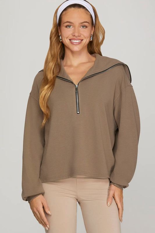 the nicole half zip sailor collar pullover mocha