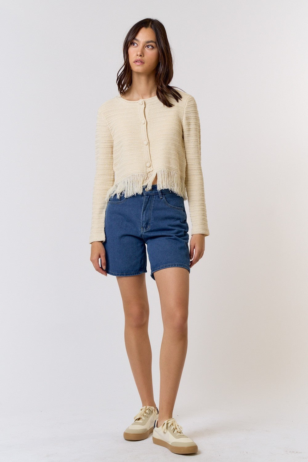 fringe cream knit cardi