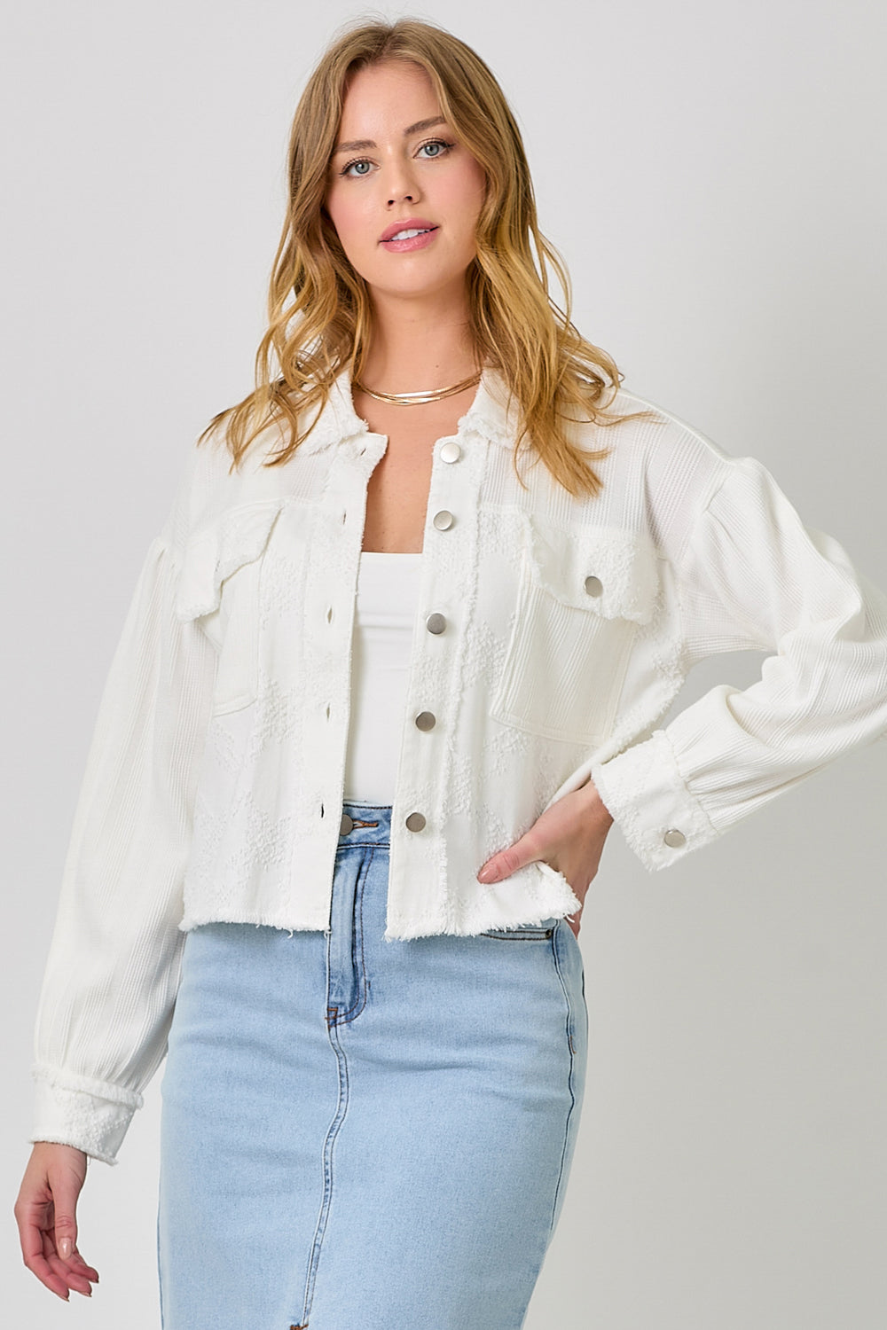 white torie mixed media jacket