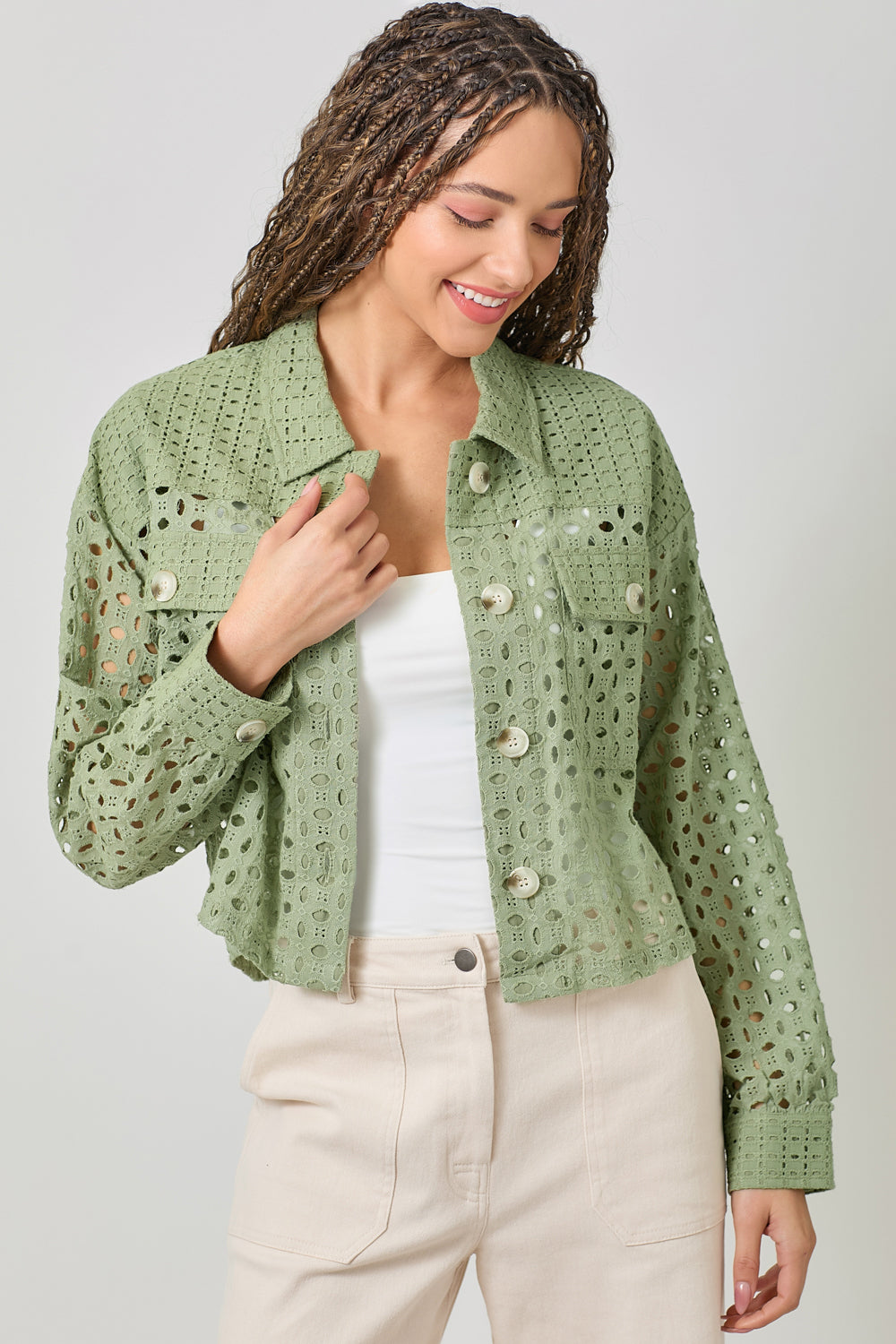 olive crochet jacket