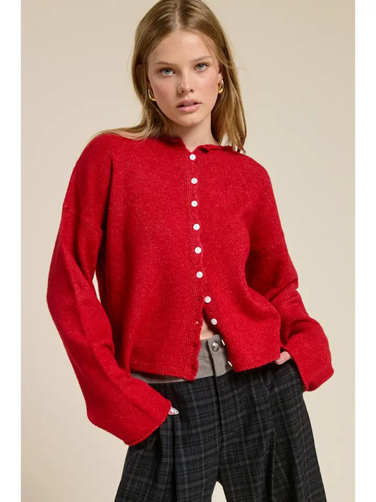 the staple cardigan cherry red