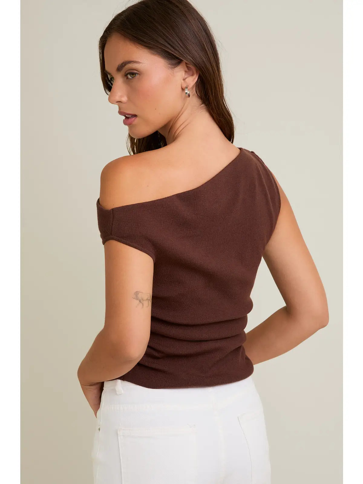 faith asymmetrical knit blouse brown