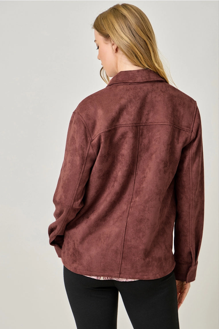 rusted burgundy suede shacket