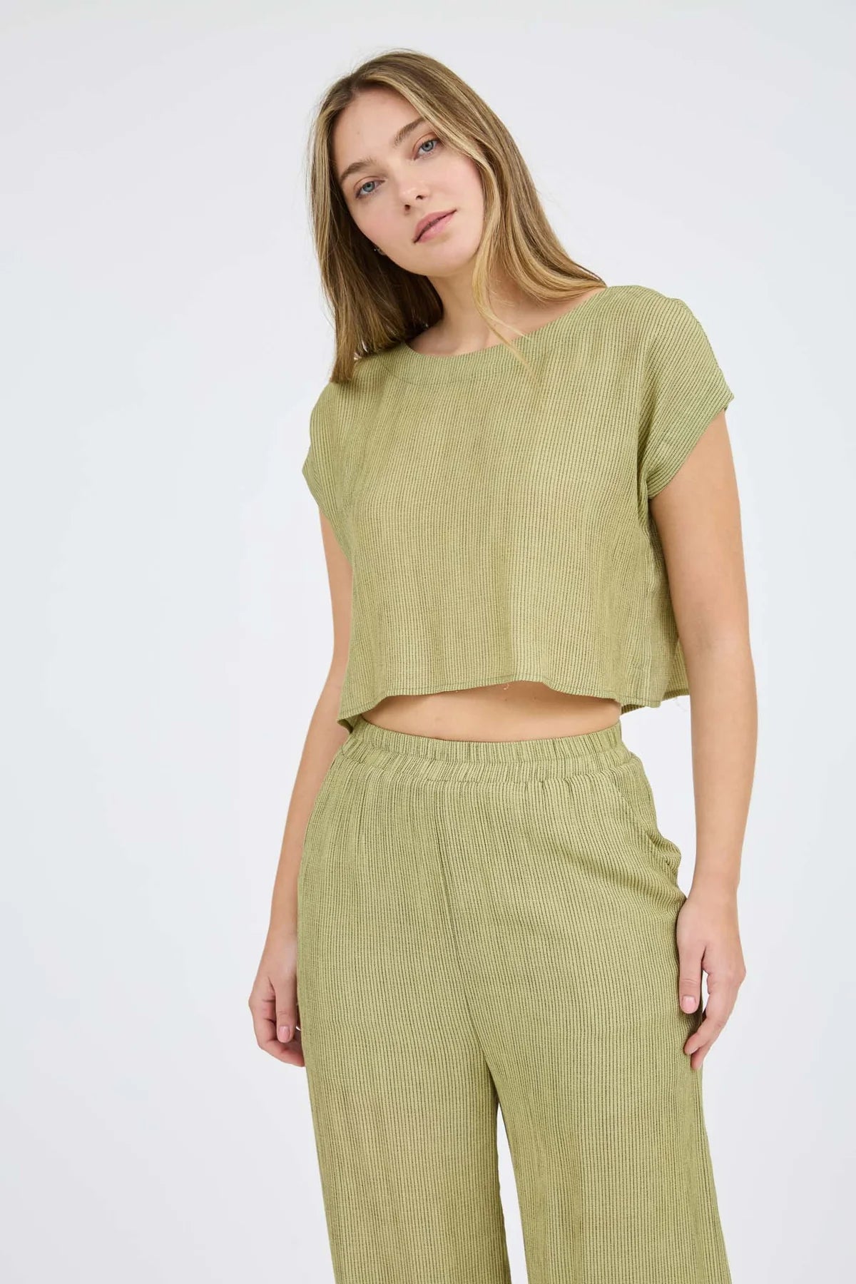 weekender stripe matching set olive