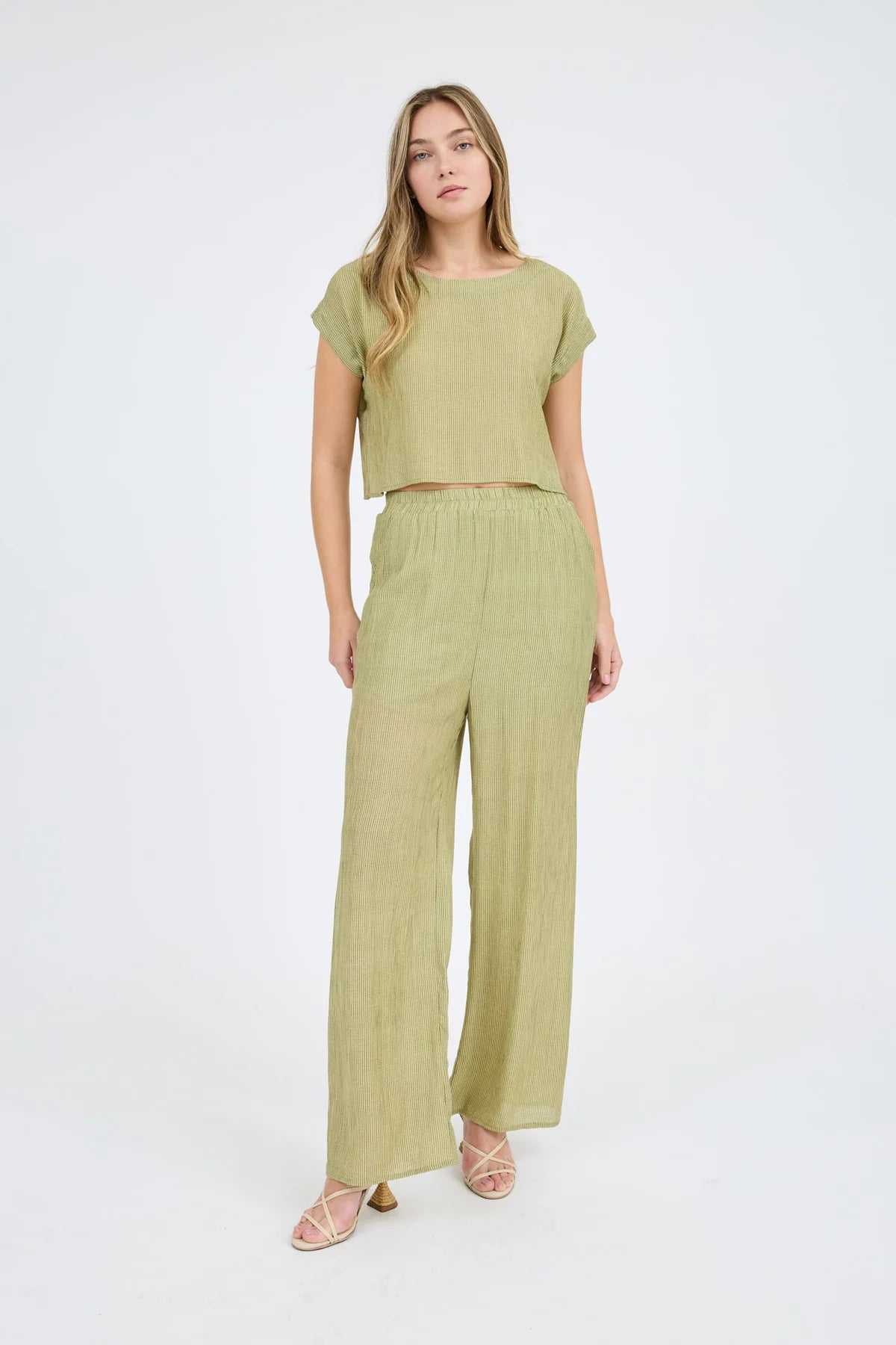 weekender stripe matching set olive