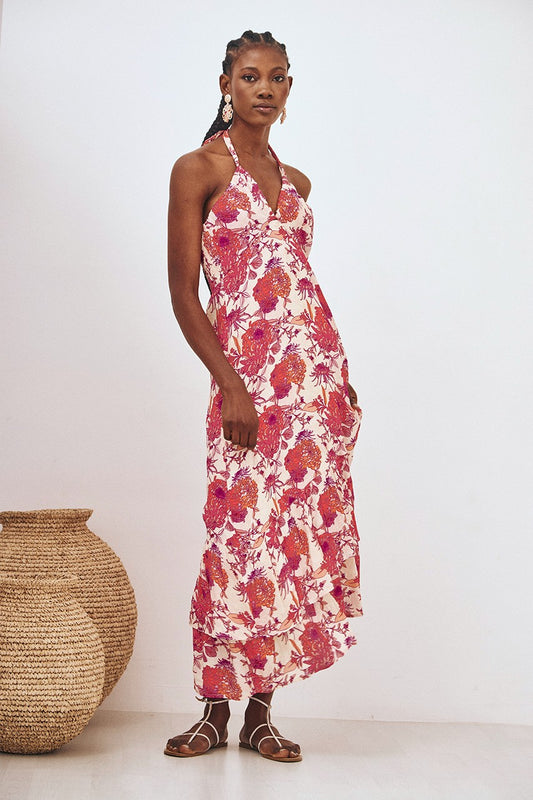 cs shilpany pink printed halter dress