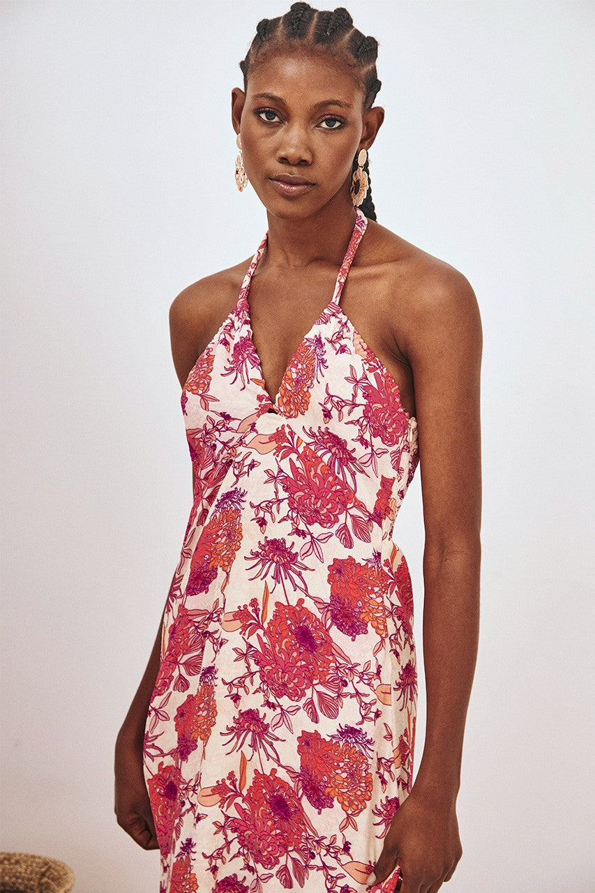 cs shilpany pink printed halter dress