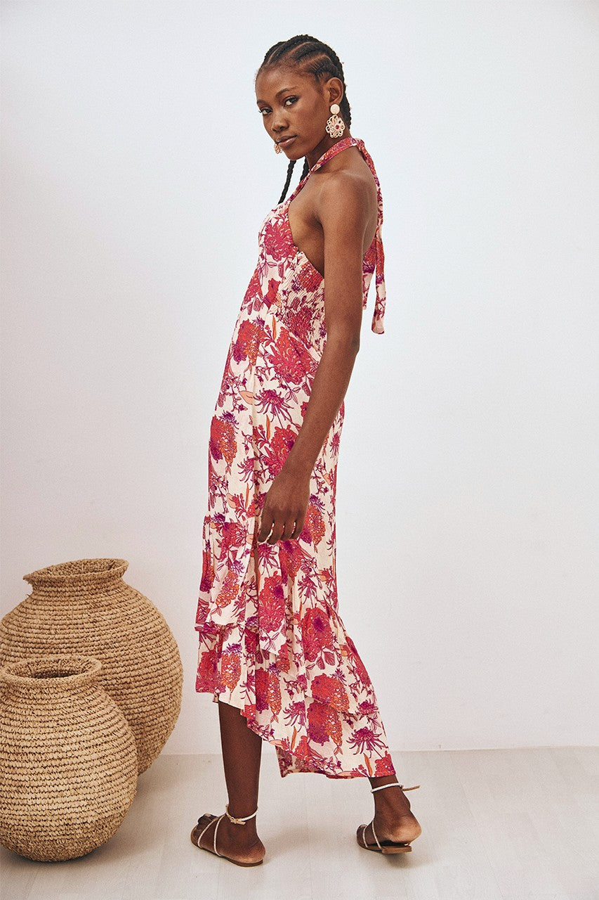 cs shilpany pink printed halter dress