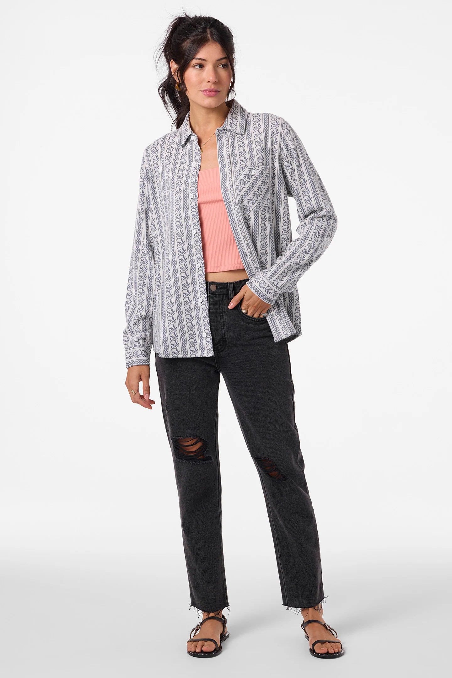 jorgina winter white floral knit button down