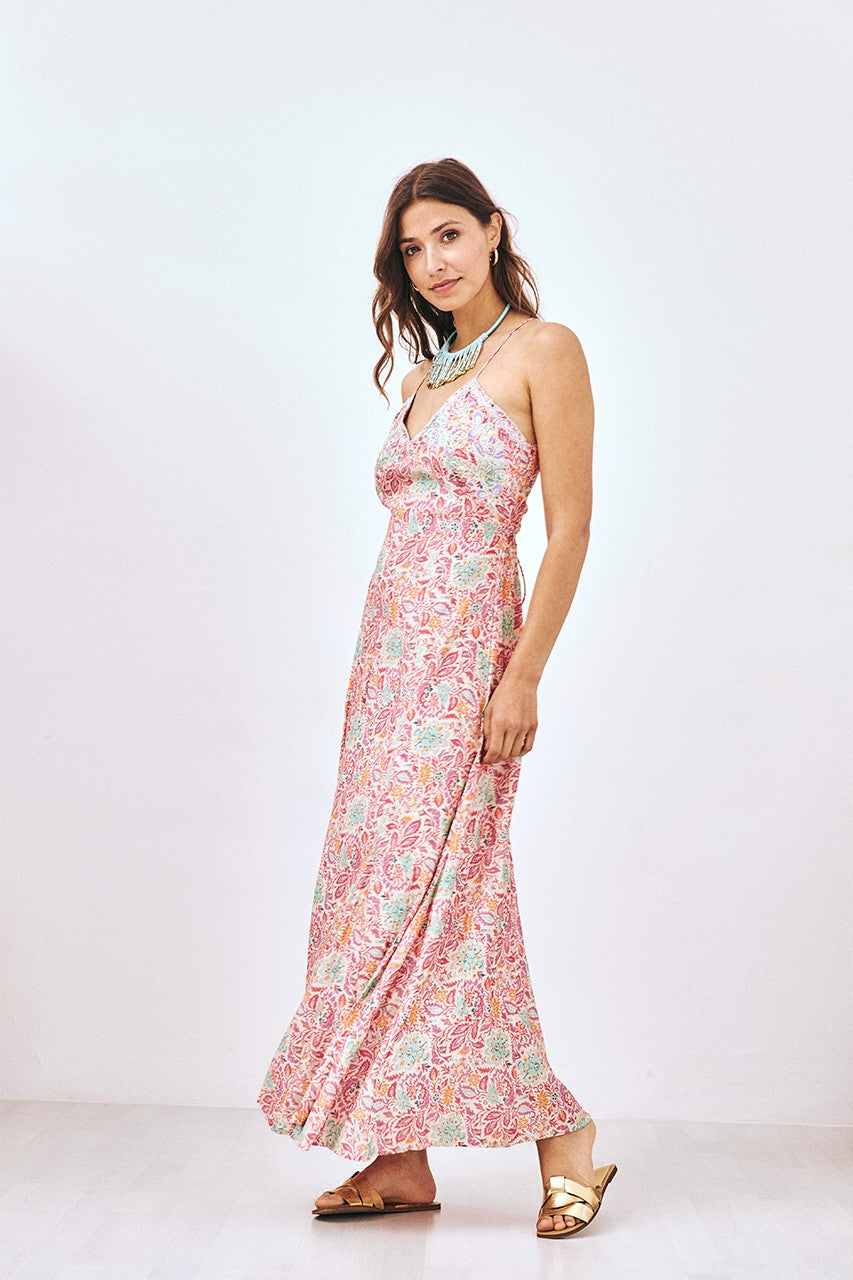gf somia pink printed embroidered dress