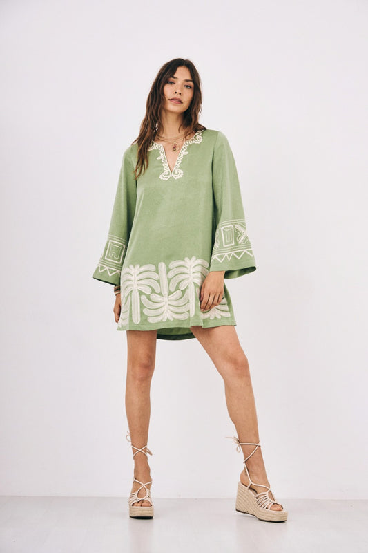 hj derva green embroidered dress
