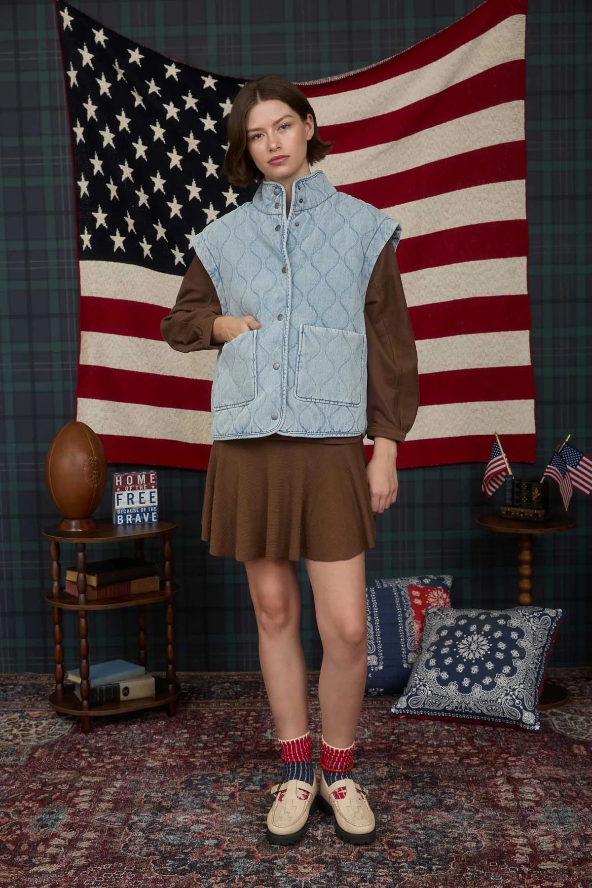 washed denim quilted vest