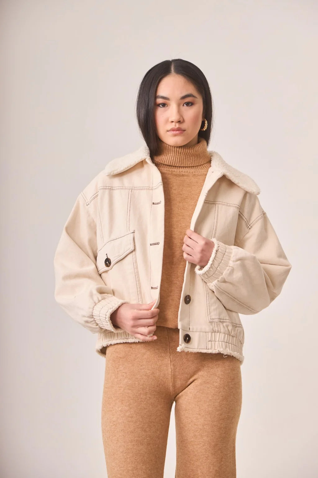 volfra cream denim sherpa jacket