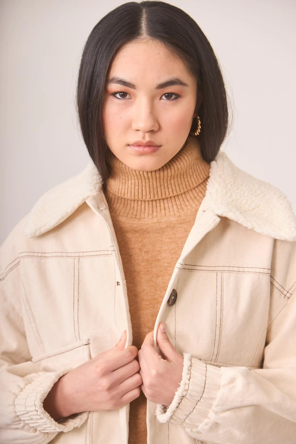 volfra cream denim sherpa jacket