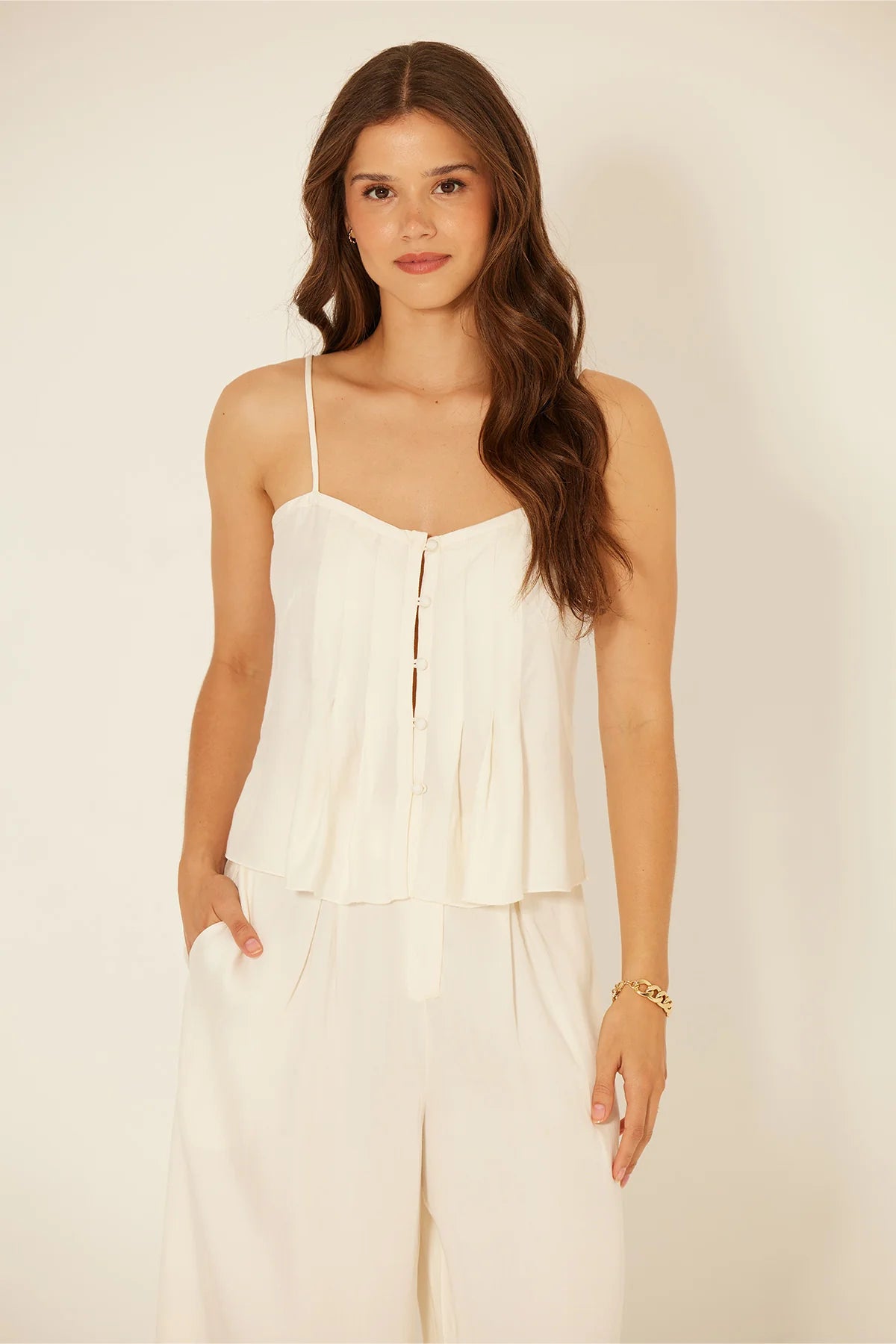 rachel cream pleated gardenia top