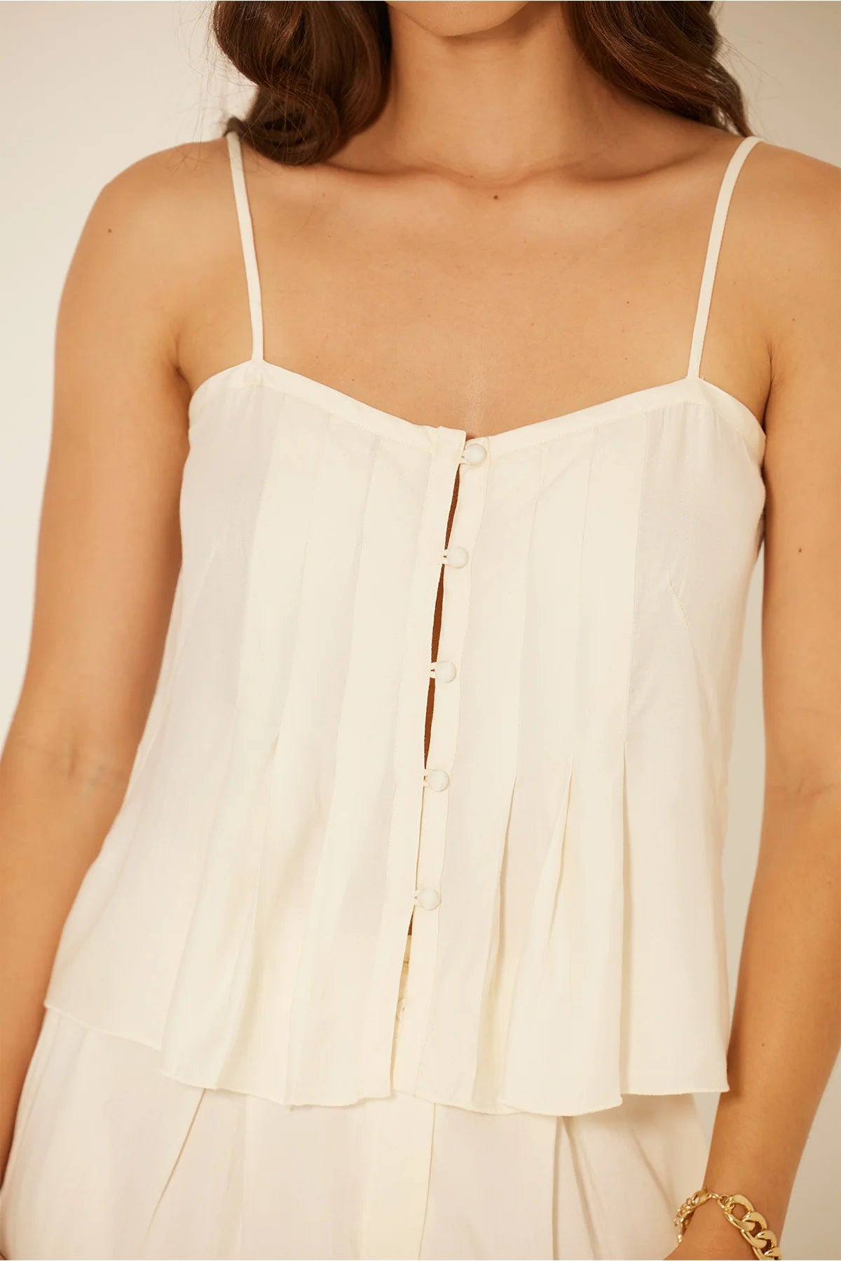 rachel cream pleated gardenia top