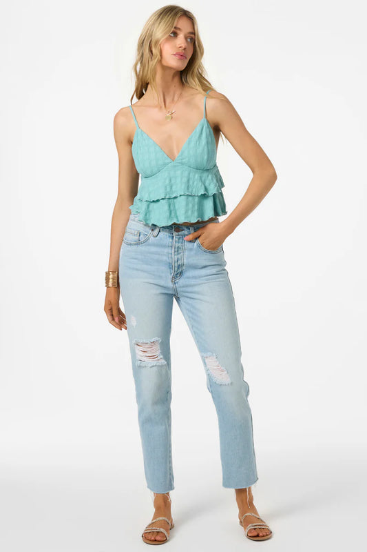chloey turquoise ruffle crop
