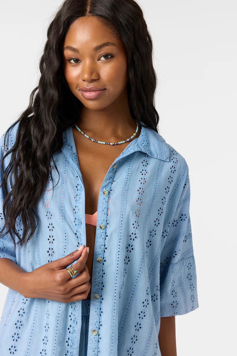 olivia blue eyelet buttondown
