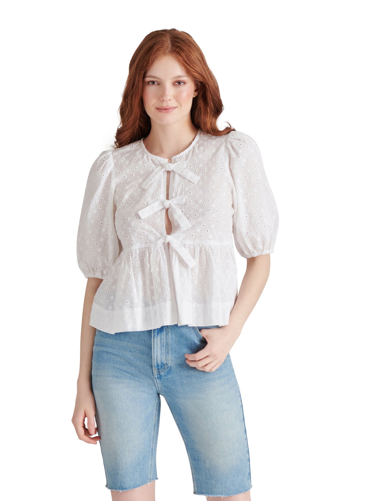 paula eyelete top white