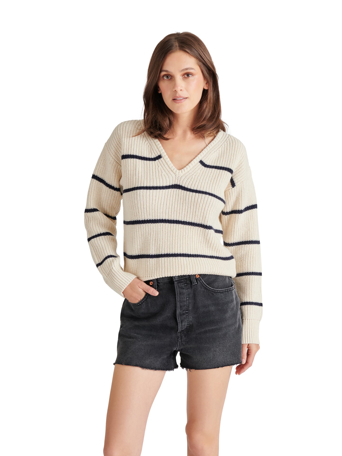 kaitlyn oatmeal/navy stripe knit