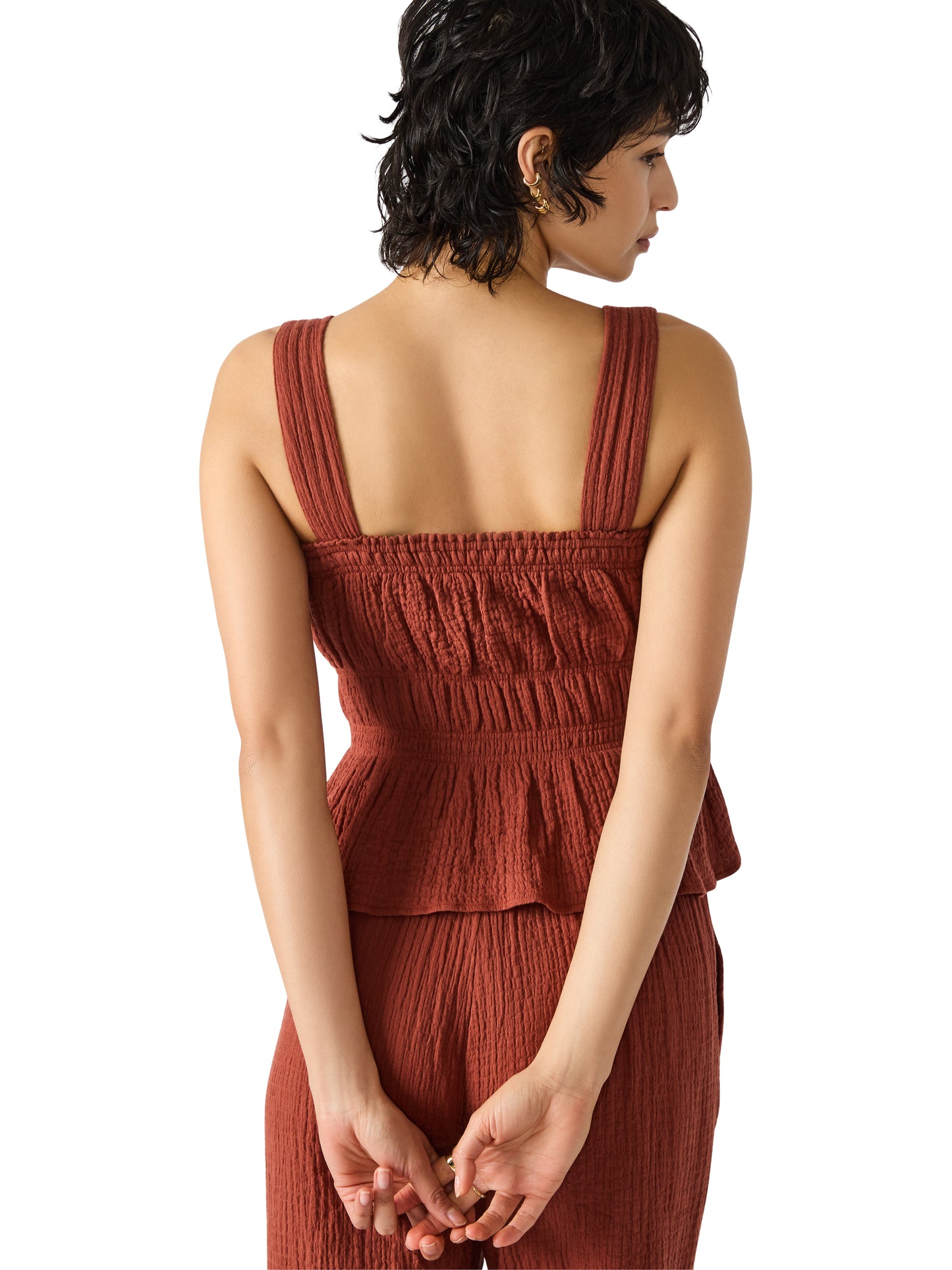 gabrielle dusty brick ruched tank