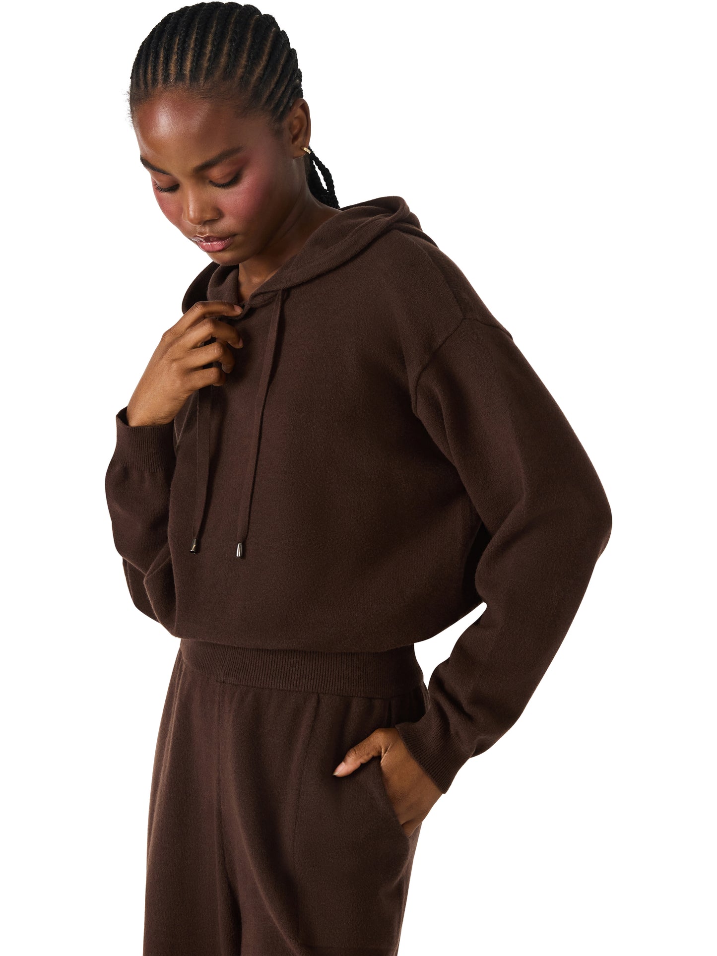 kinny dark espresso knit hoodie