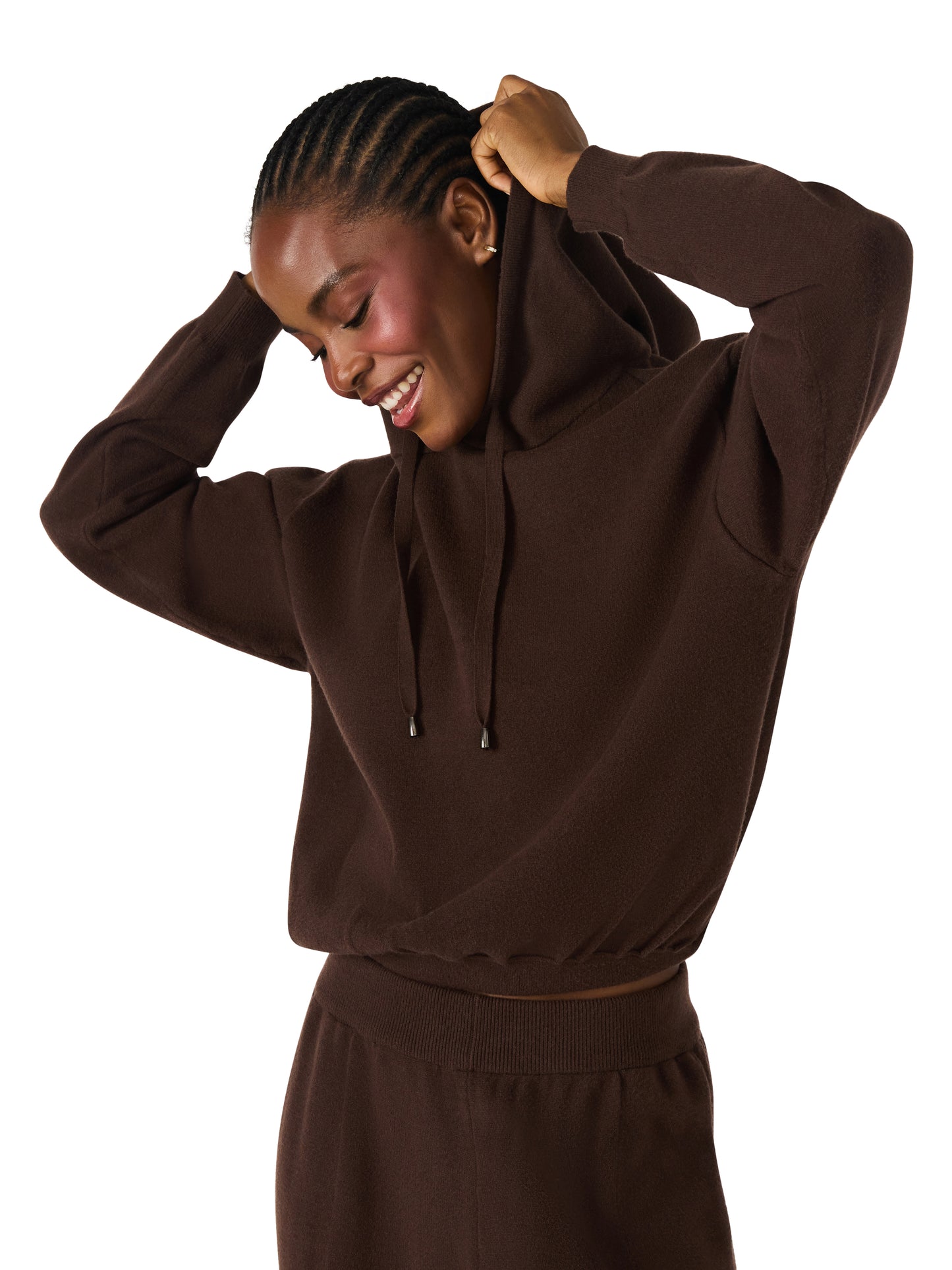 kinny dark espresso knit hoodie