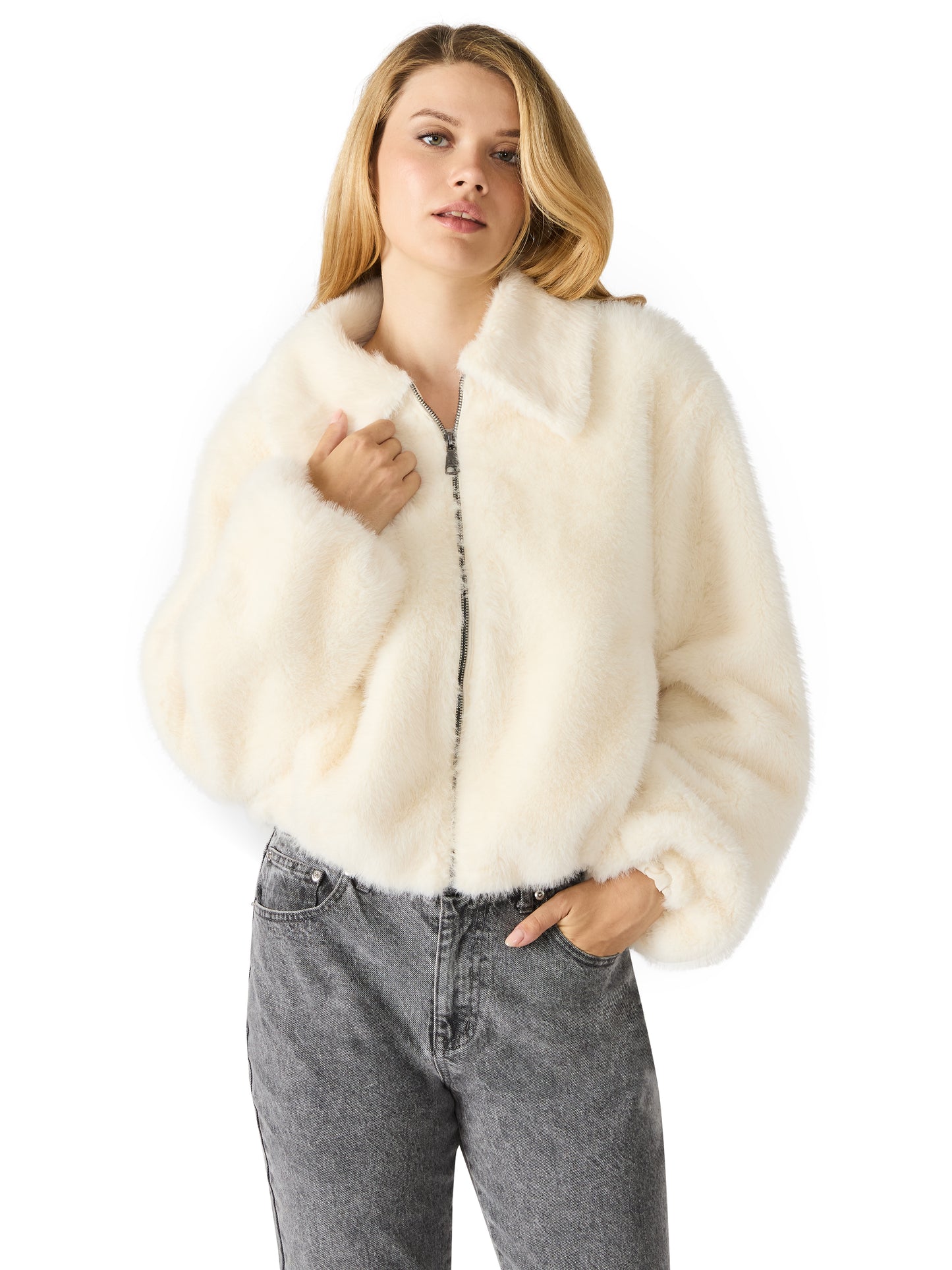 evanie white fur coat