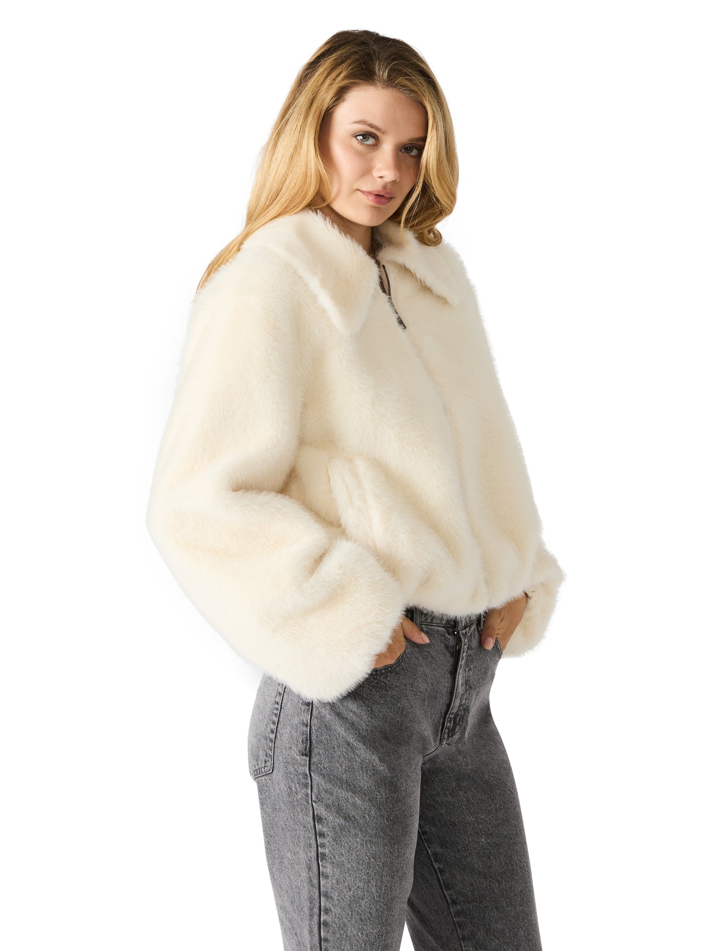 evanie white fur coat